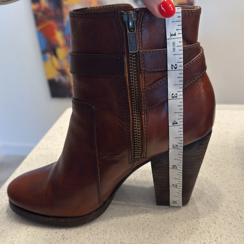 FRYE Patty Riding Bootie Redwood Leather High Heel Boots 7.5 - Picture 13 of 16